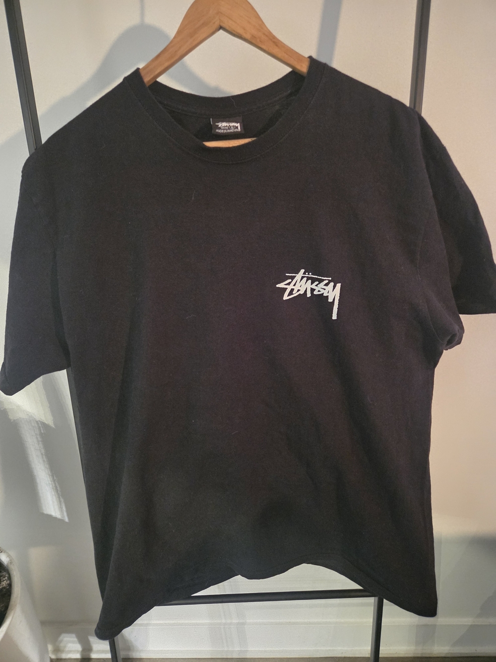 Stussy Black T-Shirt with White Chest Logo